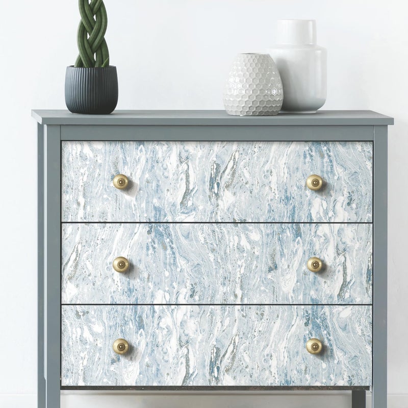 RoomMates RMK11279WP Marble Seas Metallic Blue Peel and Stick Wallpaper, Roll, Blue - Image 4